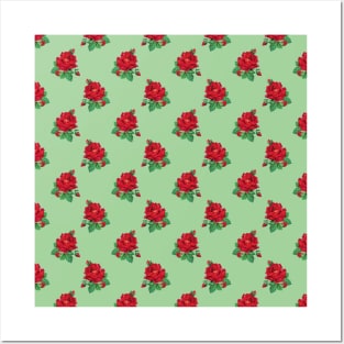 Red vintage roses on green Posters and Art